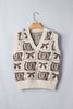 Brown Western Horseshoe Bow Printed V Neck Loose Sweater Vest