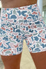 Sky Blue Abstract Camo Printed Seam Detail Biker Shorts