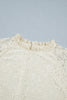 White Sheer Lace Long Sleeve Ruffle Trim Loose Blouse