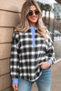 Black Contrast Striped Edge Half Placket Plaid Blouse