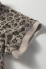 Khaki Textured Leopard Print Crew Neck Short Sleeve Top
