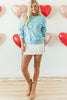 Beau Blue Sequined Bowknot Drop Shoulder Oversized Sweatshirt