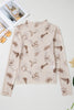 Smoke Gray Floral Print Slim Fit Mesh Long Sleeve Mock Neck Top