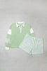 Smoke Green Striped Patchwork V Neck Two Piece Shorts Plus Size Set