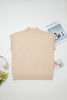 Parchment Corded Horseshoes Ribbed Trim Mock Neck Short Sleeve Sweater