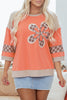 Grapefruit Orange Plaid Waffle Flower Patchwork Bracelet Sleeve Top