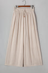 Beige Smocked High Waist Wide Leg Plus Size Pants