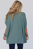 Moonlight Jade Oversized Ribbed Knit V Neck Dolman Short Sleeve Top
