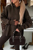 Chicory Coffee Plaid Patchwork Side Slit Hoodie
