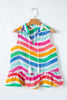 Rose Red Rainbow Stripes Ruffled Hem Drawstring V Neck Tank Top