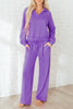 Wisteria Solid Color Collared Pullover and Central Seam Pants Set