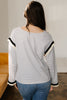 White Stripe Contrasted Ruffle Trim Loose Long Sleeve Top