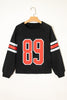 Black Varsity Spirit Striped 89 Graphic Casual Sweatshirt