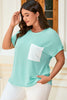 Light Blue Twisted Rib Contrast Pocket Knit Crew Neck Plus Size T Shirt