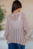Old Rose Drop Shoulder Crochet Knit Open Front Sweater Cardigan