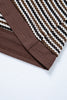 Brown Faux Two Piece Textured Striped Round Neck Long Sleeve T Shirt