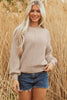Parchment Mixed Texture Patchwork Knitted Puff Sleeve Sweater
