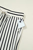 White Stripe Ruffle Trim Drop Shoulder Top Drawstring Loose Pant Set
