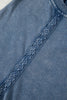 Sail Blue Lace Patchwork Detail Notched Neck Mineral Wash Baggy Sweatshirt