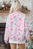 Pink Cute Christmas Print Collar Half Button Loose Sweatshirt