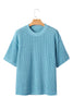 Mist Blue Exposed Seam Detail Half Sleeve Loose Sweater