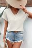 Grass Green Textured Wide Sleeve V Neck T Shirt