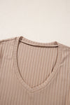 Straw Yellow Ribbed Knit V Neck Long Sleeve Slim Fit Top