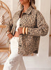 Khaki Leopard Print Collar Long Sleeve Patch Pocket Shift Denim Jacket