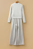 Light Grey Long Sleeve High Neck Slim Top Smocked Waist Central Seam Pants Set