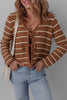 Chestnut Tie Front Striped Knit V Neck Cardigan Sweater