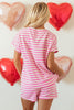 Rose Stripe Crew Neck T Shirt and Drawstring Shorts Set