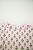 Pink Floral Print V Neck Scallop Trim Button Front Short Sleeve Long Dress