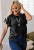 Black Layered Ruffle Short Sleeve Round Neck Top