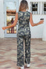 Green Camouflage Print Slim Tank Drawstring Pant Set