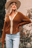 Chestnut Contrast Knit V Neckline Short Cardigan