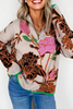 Khaki Floral Pattern Knit Quarter Zip Stand Neck Sweater