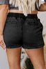 Black Drawstring High Waist Pocketed Denim Shorts