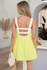 Yellow Cream Faux Two Piece Gingham Contrast Patchwork Loose Mini Dress