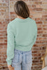 Green Stripe Quarter Zip Collar Pullover Long Sleeve Top