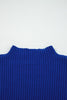 Dark Blue Patch Pocket Ribbed Knit Short Sleeve Sweater