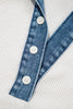White Textured Color Block Denim Patchwork Polo Collar Tee