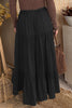 Black Elastic Waist Ruffled Tiered Flared Denim Maxi Skirt