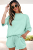 Light Pink Solid Color Exposed Seam Mock Neck Oversize Tee Casual Shorts 2pcs Outfit