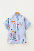 Beige Floral Striped Patchwork Ruffled Collar Short Sleeve Shirt