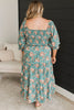 Green Plus Size Floral Print Square Neck Smocked Maxi Dress