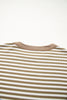 Khaki Stripe Thermal Knit Drop Shoulder Casual Top