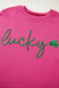 Rose Red Lucky Clover Embroidered Loose Pullover Sweatshirt
