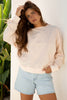 Smoke Green Raw Edge Flower Patch Drop Shoulder Casual Top