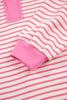Pink Stripe Collared V Neck Drop Shoulder Pullover and Skort 2pcs Outfit