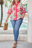 Rose Plus Size Floral Print Frilled Stripes Detail Short Sleeve Blouse